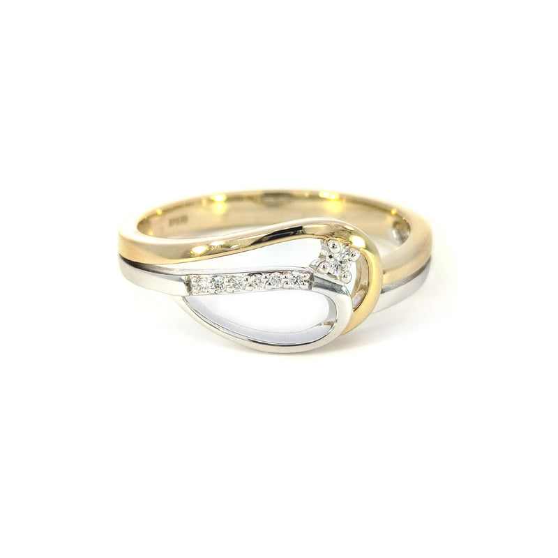 9ct Yellow & White Gold Diamond-set Ring TDW=0.053ct G/Si