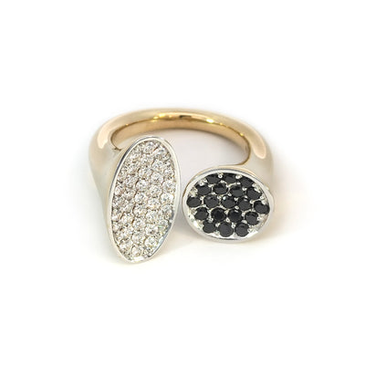 18ct Yellow & White Gold Ring, impressively set with 1.21 carats of high quality Black & White Diamonds in a clever concave design - sure to catch attention! TDW=1.21ct