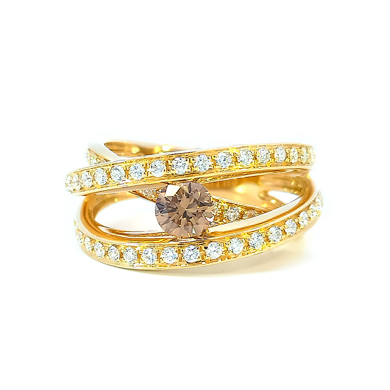 Bague croisée en or jaune 18 carats avec diamants en chocolat australien