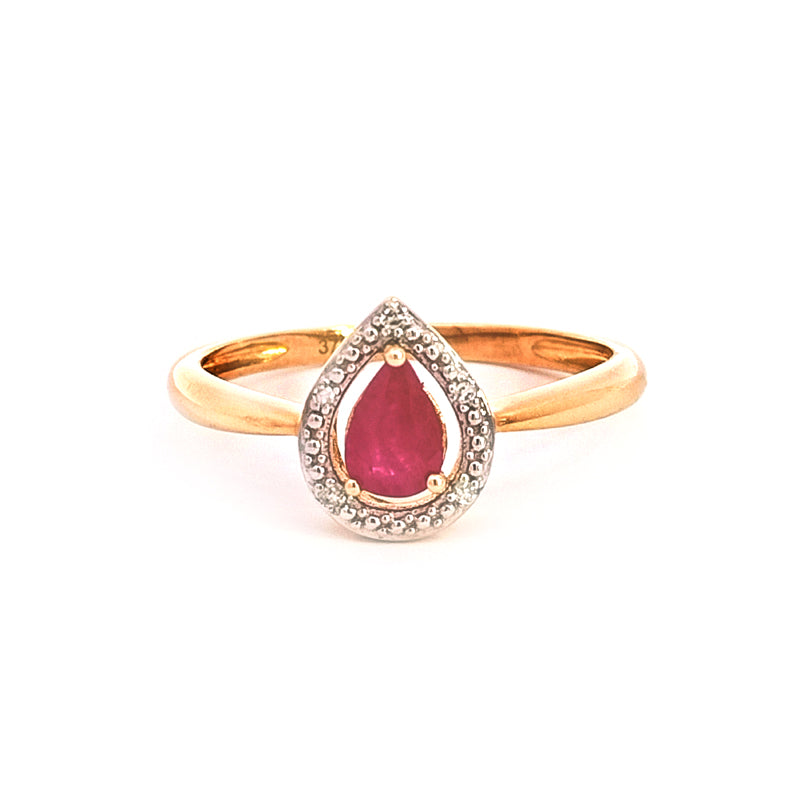 9ct Yellow Gold Pear Shaped  Ruby & Diamond-set Ring H-I/p1