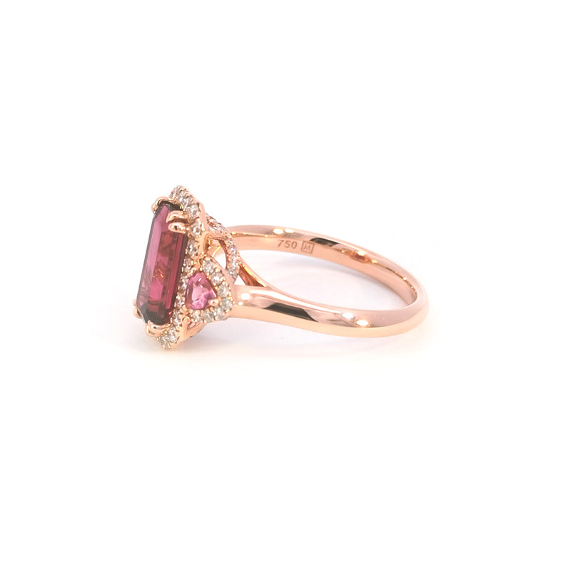 18ct Red Gold Pink Tourmaline,Topaz and Diamond Ring