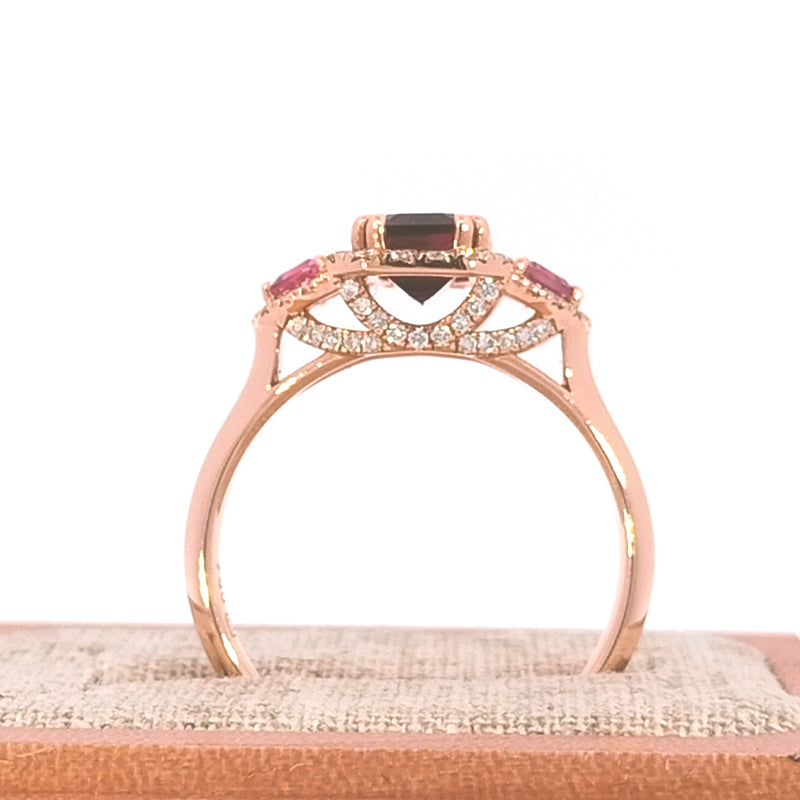 18ct Red Gold Pink Tourmaline,Topaz and Diamond Ring