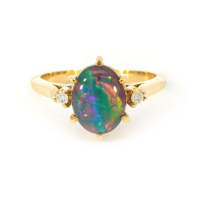 9ct Yellow Gold Diamond-set Oval Opal Triplet Ring