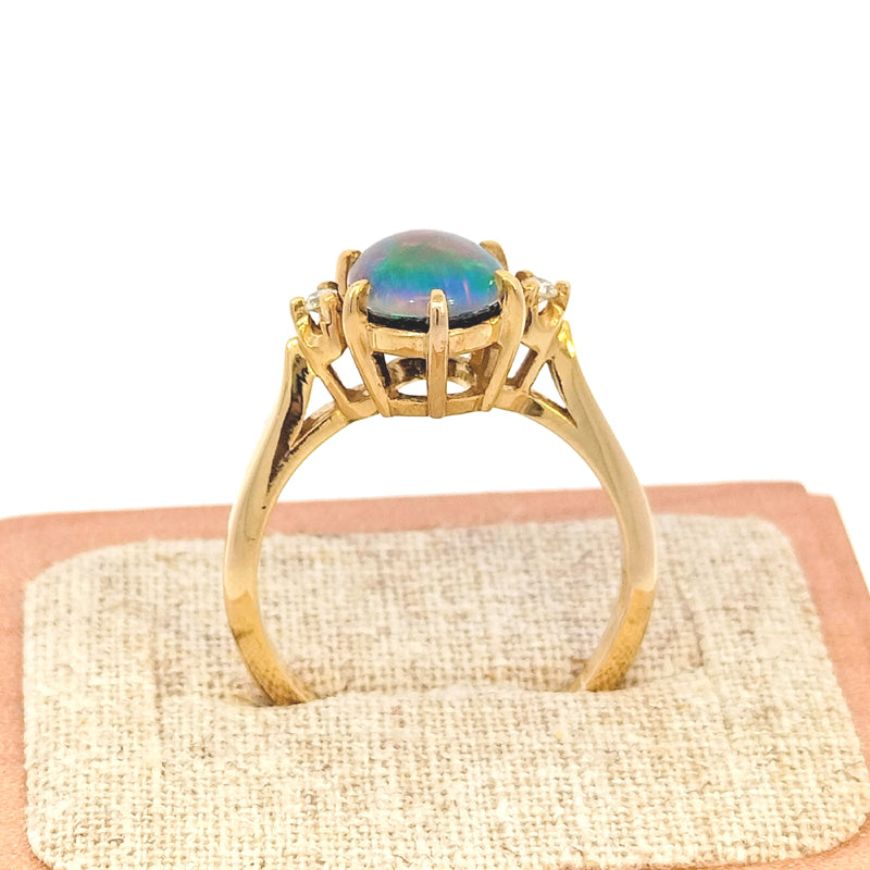 9ct Yellow Gold Diamond-set Oval Opal Triplet Ring