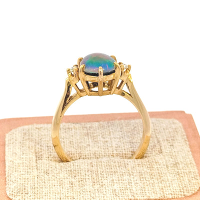 9ct Yellow Gold Diamond-set Oval Opal Triplet Ring