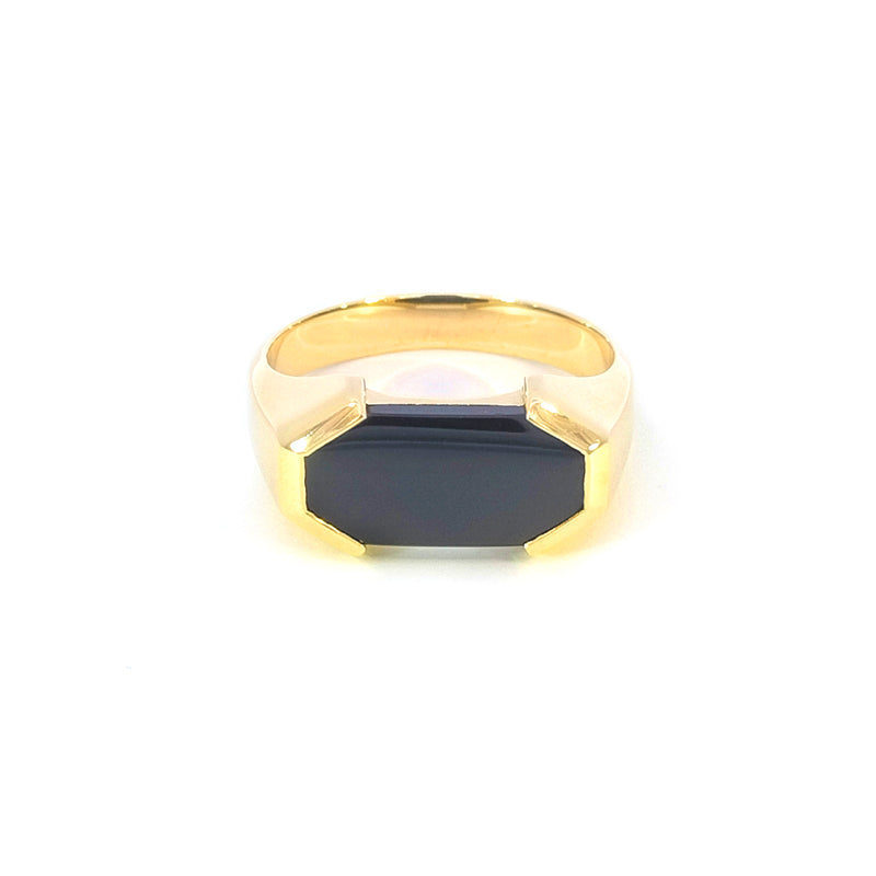 9ct Yellow Gold Fancy Cut Onyx Gents Ring Weight 6.76g