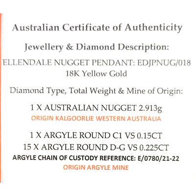 18ct Australian Gold Nugget Pendant set with Argyle Diamonds