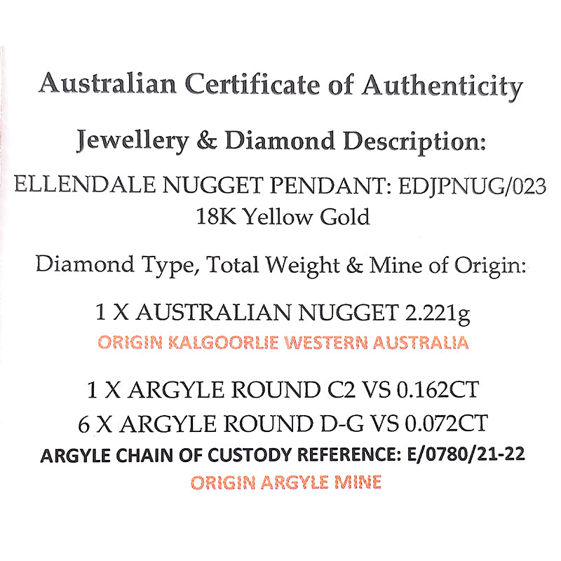 18ct Australian Gold Nugget Pendant set with Argyle Diamonds