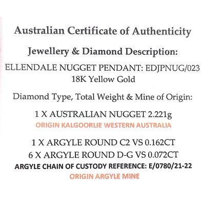 18ct Australian Gold Nugget Pendant set with Argyle Diamonds