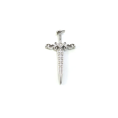 9ct White Gold Diamond-set Dagger Cross Pendant