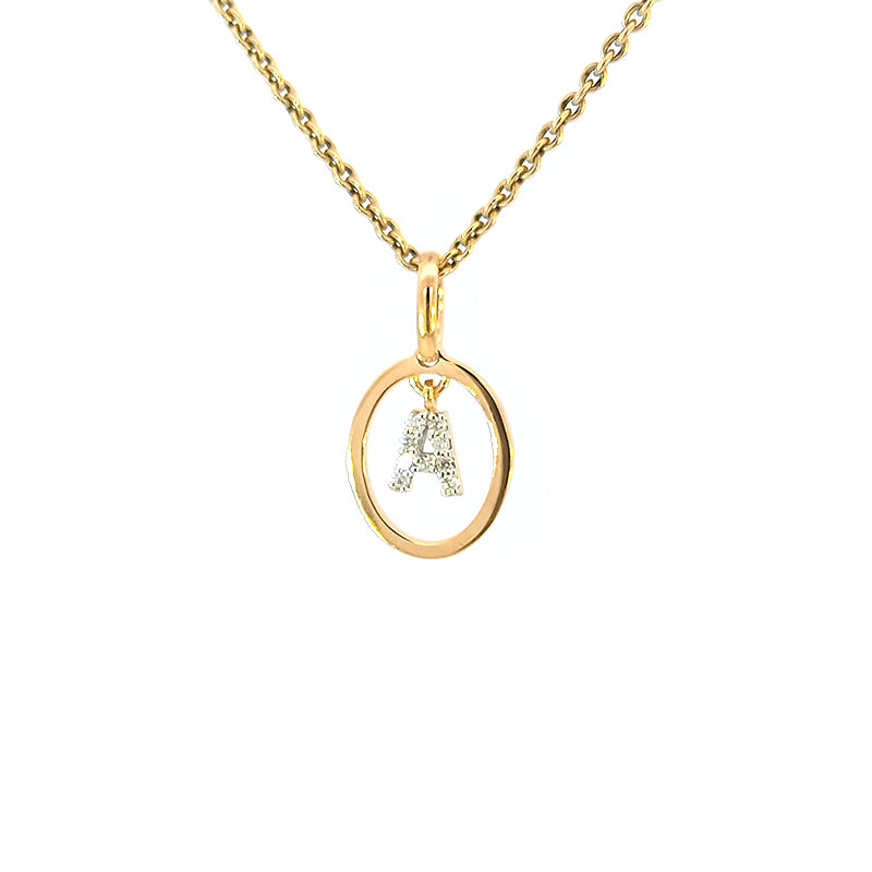 Pendentif en or jaune 18 carats avec initiale « A » sertie de diamants