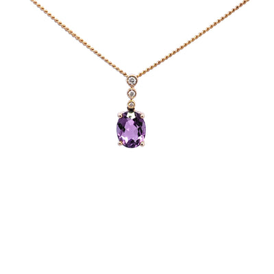 9ct Yellow Gold Amethyst and Diamond pendant TDW=0.08ct A=1.88ct