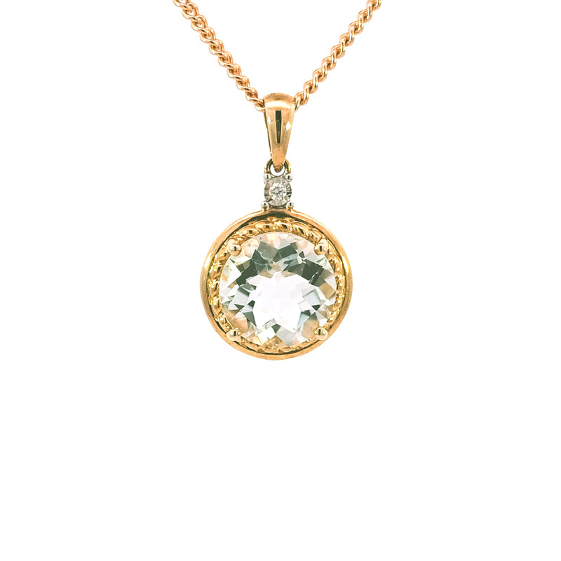 9ct Yellow Gold Green Amethyst & Diamond-set Pendant Chains available separately.