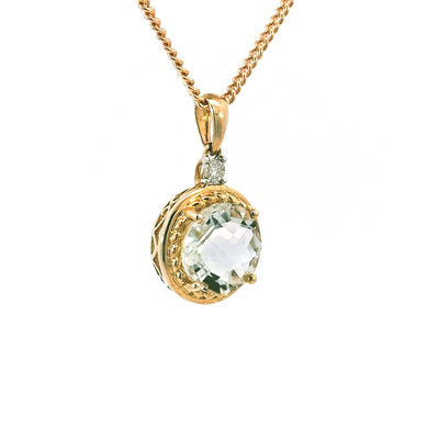 9ct Yellow Gold Green Amethyst & Diamond-set Pendant Chains available separately.