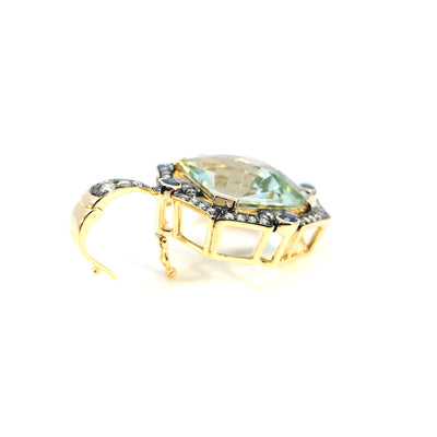 9ct Yellow Gold Enhancer set with Green Amethyst & Diamonds Green Amethyst = Octagonal Checker Cut 9cts TDW= 0.63cts 0.45cts JK/Si RBCs + 0.18cts Black RBCs Picture shows the Enhancer Clasp Open.