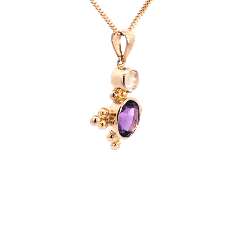 9ct Yellow Gold Amethyst + Moonstone Pendant Chains available separately.