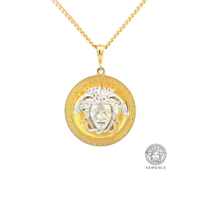 Pendentif médaillon Medusa Versace en or jaune et blanc 9 carats