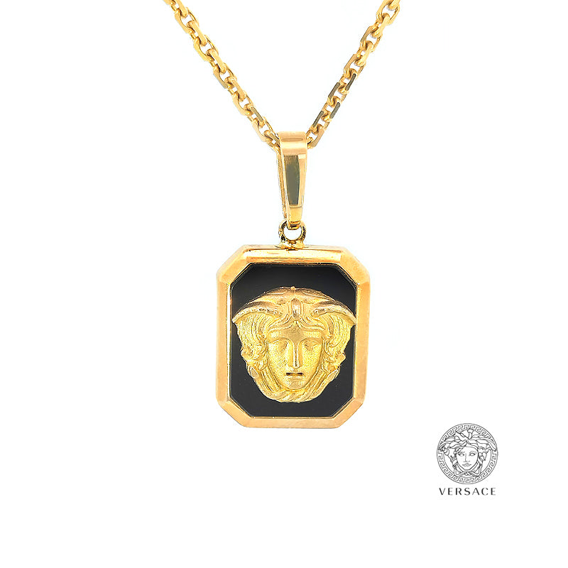 VERSACE 9ct Yellow Gold & Onyx Medusa Head Pendant