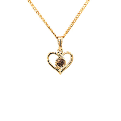 AUSTRALIAN CHOCOLATE DIAMOND 9ct Yellow Gold Infinity Heart Pendant Only C5-6 Diamond = 0.10cts Chains available separately.