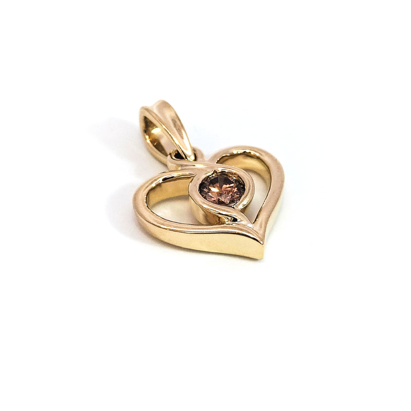 AUSTRALIAN CHOCOLATE DIAMOND 9ct Yellow Gold Infinity Heart Pendant Only C5-6 Diamond = 0.10cts Chains available separately.