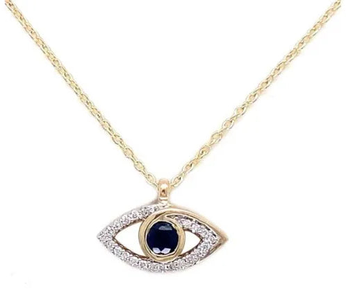 9Y 0.05ct H/Si Diamonds Sap Evil Eye 45cm Necklace