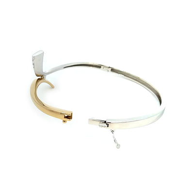 18ct Yellow & White Gold Diamond-set Hinged Bangle with Safety Clasp TDW= 0.23ct G/Si