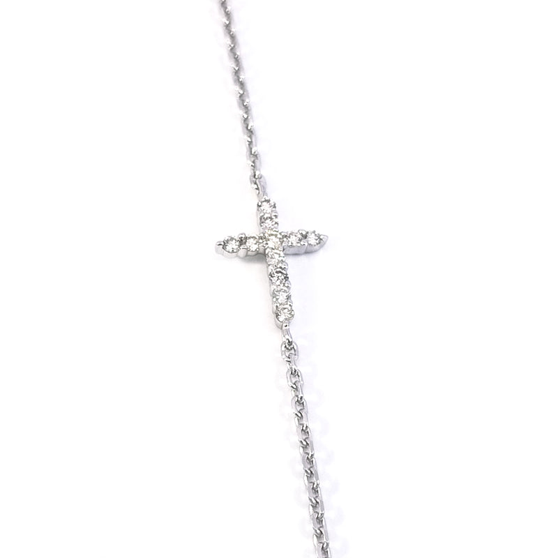 9ct White Gold Diamond-set Cross 19cm Bracelet TDW= 11 x Round Brilliant Cut Diamonds totalling 0.15cts 17cm in Length plus 2cm Extension