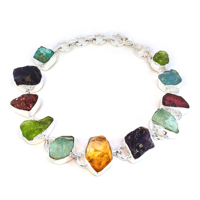 Sterling Silver Rough Gemstone Bracelet