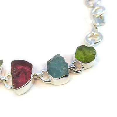 Sterling Silver Rough Gemstone Bracelet