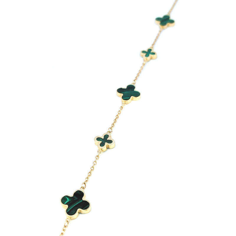 Bracciale in oro giallo 9 carati con 4 petali in malachite