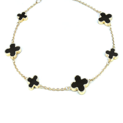 Bracciale in oro giallo 9 carati con fiore nero a 4 petali