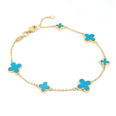 9ct Yellow Gold 4 Petal Tourqiose Flower Bracelet