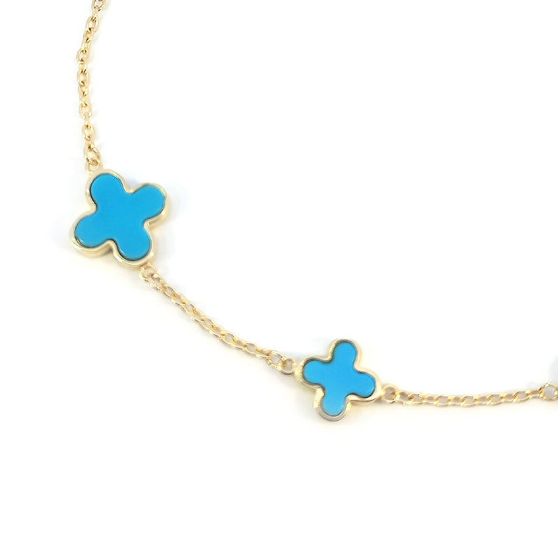 9ct Yellow Gold 4 Petal Tourqiose Flower Bracelet