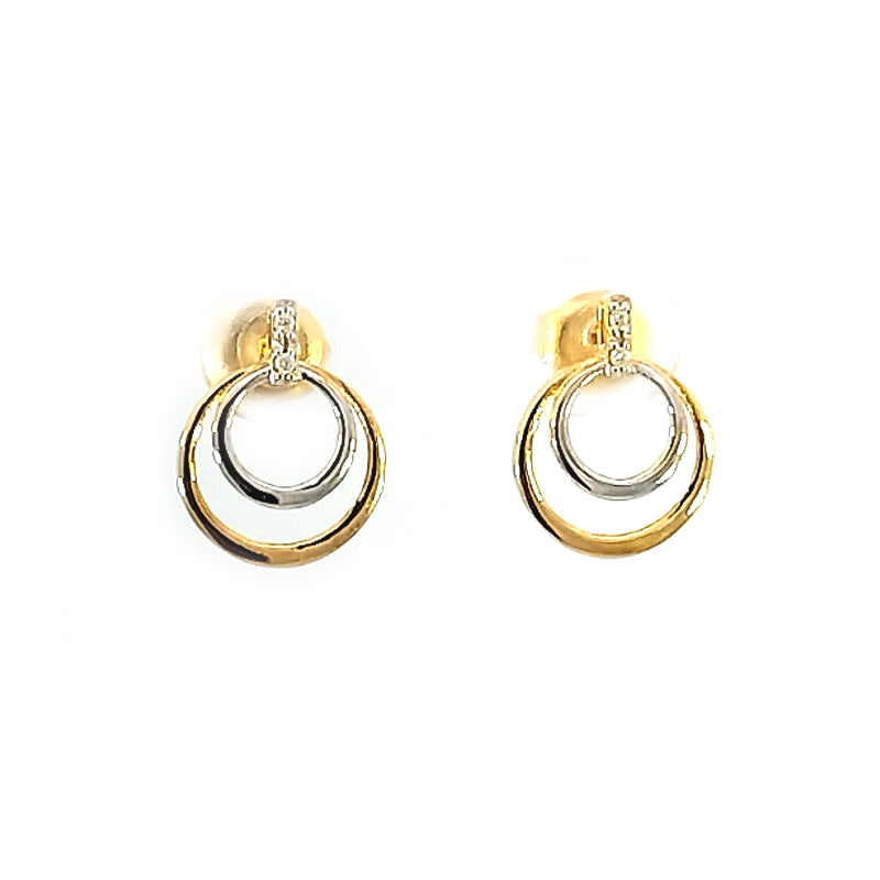 9ct Two-Tone Gold Diamond Set Ring Earrings