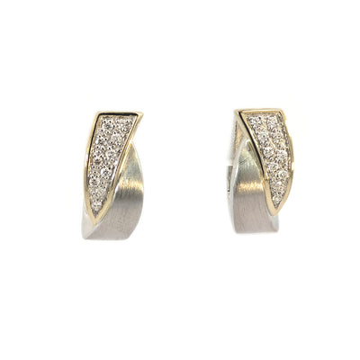 9ct Yellow & White Gold Huggie Earrings set with Round Brilliant Cut Diamonds TDW=0.15cts G/VS Round Brilliant Cut Diamonds