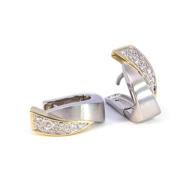 9ct Yellow & White Gold Huggie Earrings set with Round Brilliant Cut Diamonds TDW=0.15cts G/VS Round Brilliant Cut Diamonds