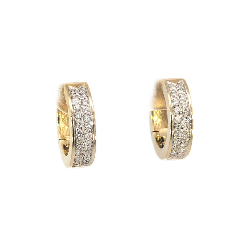 9ct Yellow Gold Huggie Earrings set with 30 points of Round Brilliant Cut Diamonds TDW=0.30cts F/Si Round Brilliant Cut Diamonds