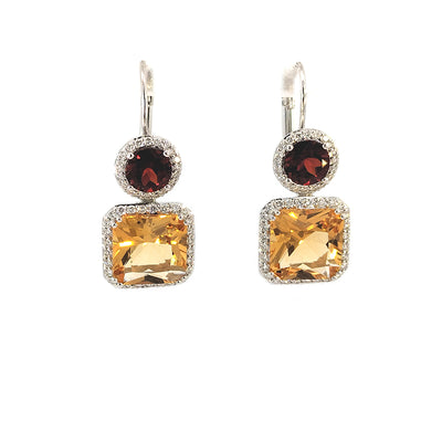 18ct White Gold Garnet & Citrine Earrings set with over 1/2 carat of Diamonds TDW 0.508ct G/Si