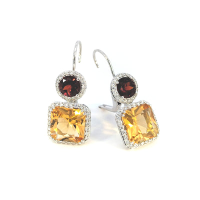 18ct White Gold Garnet & Citrine Earrings set with over 1/2 carat of Diamonds TDW 0.508ct G/Si