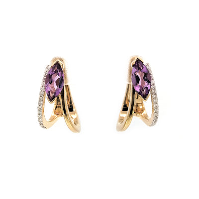 9ct Yellow Gold Leverback Earrings with Amethyst and Diamonds TDW=0.15ct H/Si