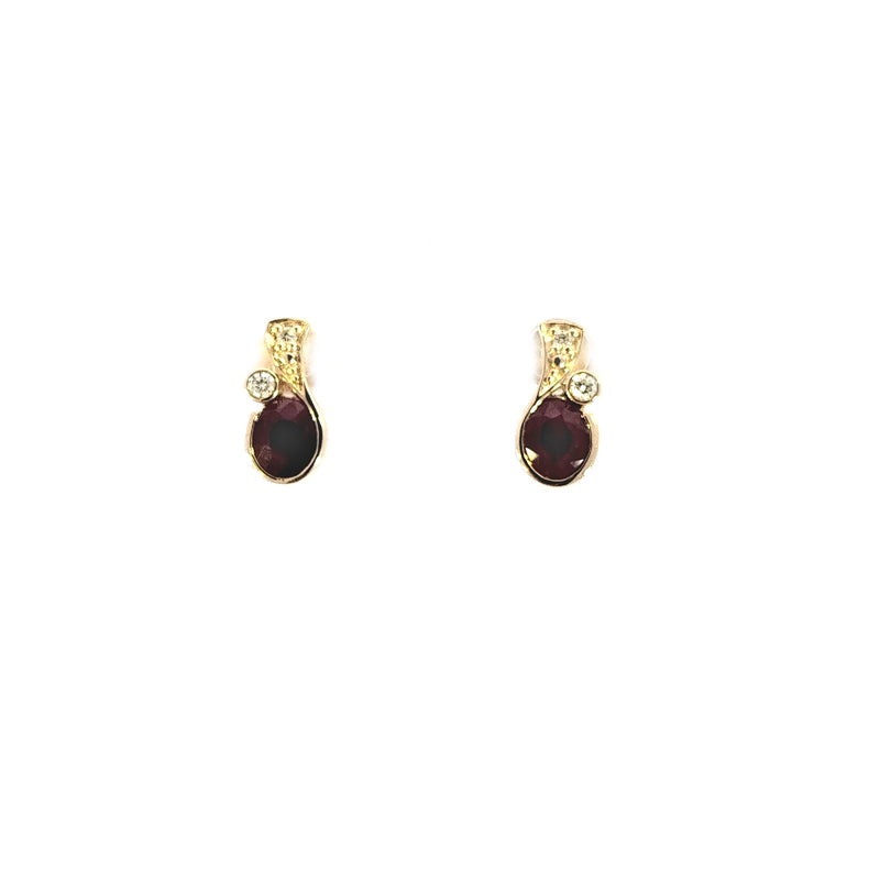9ct Yellow Gold Diamond & Ruby Earrings TDW=0.06cts