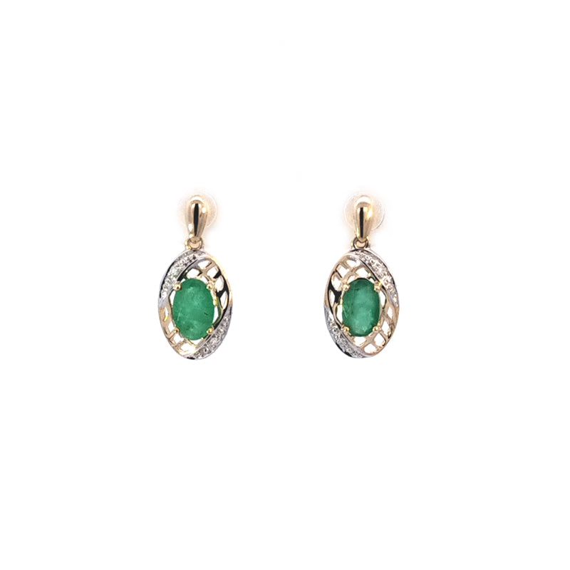 9ct Emerald and Diamond Earrings TDW = 0.01cts H-I/p1