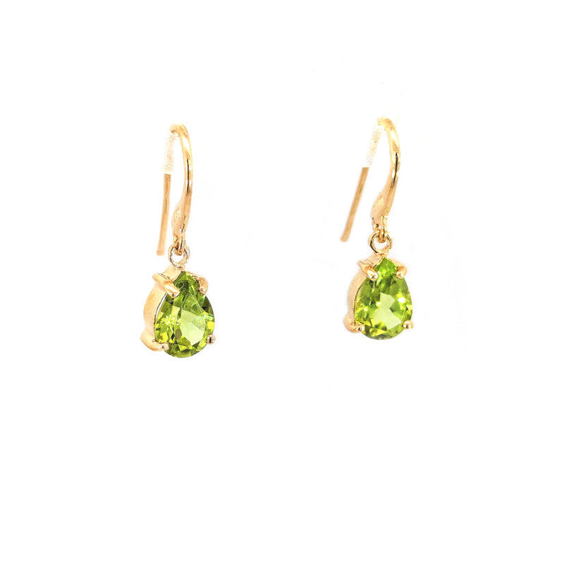 9ct Yellow Gold Pear-shaped Peridot Shepherd-hook Drop Earrings