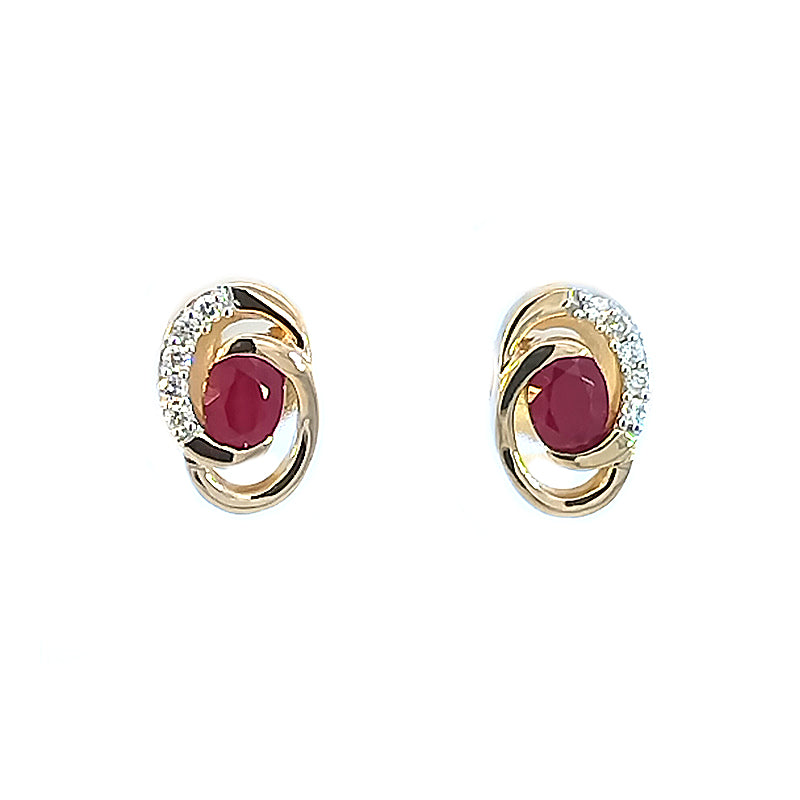 9ct Yellow Gold Ruby & Diamond Stud Earrings