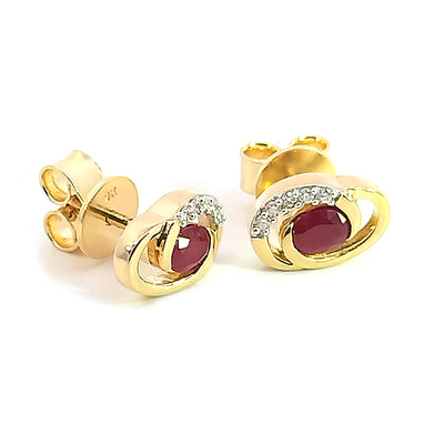 9ct Yellow Gold Ruby & Diamond Stud Earrings