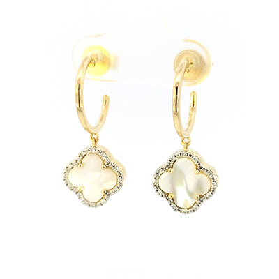 9ct Yellow Gold Huggies with 4 x Petal Mother-of-Pearl & Diamonds