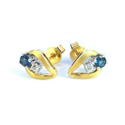 Pre-Loved 18ct Yellow Gold Sapphire & Diamond Stud Earrings