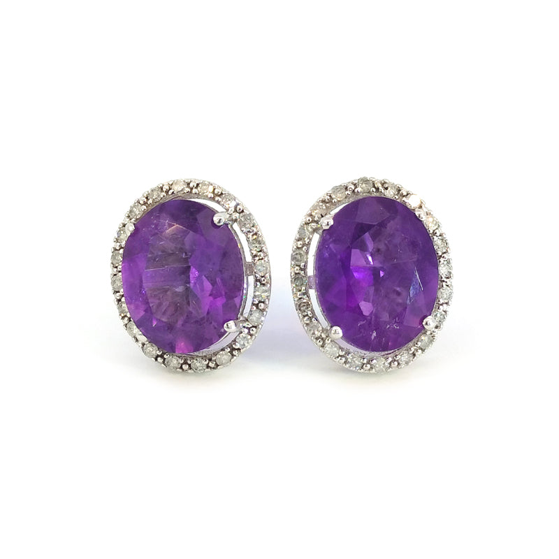 9ct White Gold Amethyst (4.15cts) & Diamond Stud Earrings