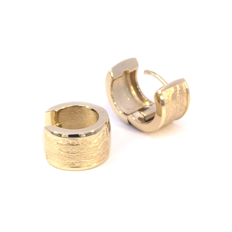 9ct Yellow Gold Patterned Hinged Huggie Earrings