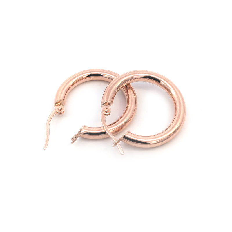 9ct Rose Gold 20mm Hoop Earrings 3mm wide, 1.37g Made in Italy